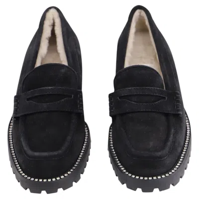 Pre-owned Jimmy Choo Deanna Crystal-embellished Shearling-lined Loafers In Black Suede