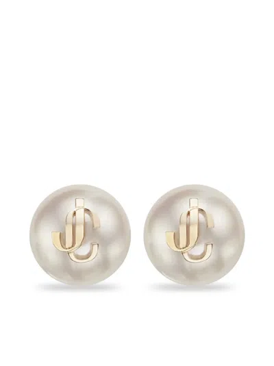 Jimmy Choo Pearl Lobo Earrings Gold-tone Hardware In White