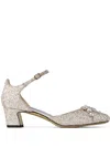 Jimmy Choo Decollete In Glittered Fabric In Beige