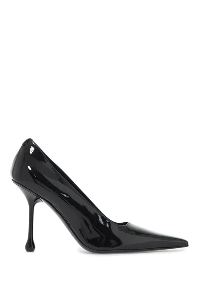 Jimmy Choo Womens Black Ixia 80 Logo-embellished Leather Heeled Courts