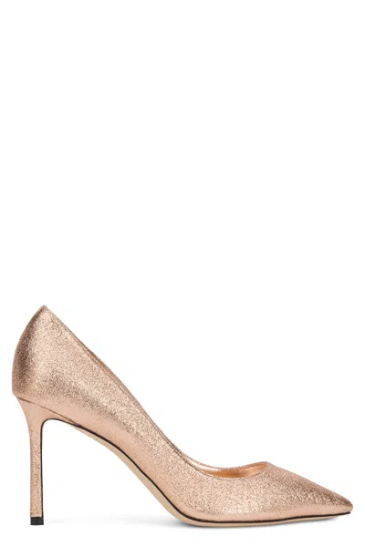 Jimmy Choo Romy 85 Metallic Pointed-toe Pumps In Pink