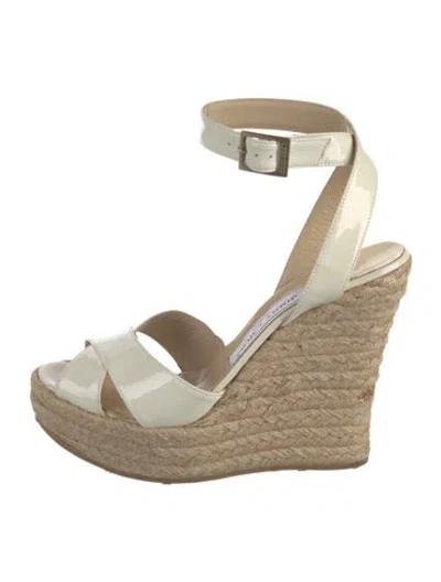 Pre-owned Jimmy Choo Deedee 80 Embossed Patent Leather Slides In Neutrals