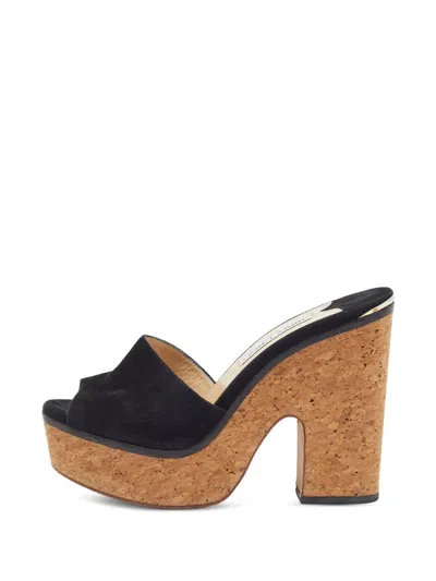 Pre-owned Jimmy Choo Deedee Leather Platform Sandals In Black