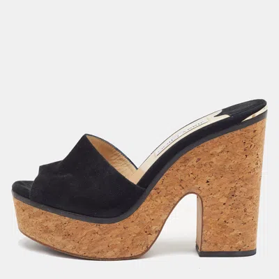 Pre-owned Jimmy Choo Deedee Size 38.5 Black Suede Slide Sandals