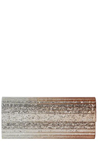 Jimmy Choo Degrade Glitter Acrylic Clutch With Chain Strap In Gold