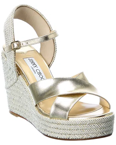 Jimmy Choo Dellena 100 Metallic Leather Wedge Sandals In Gold