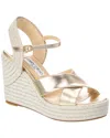 Jimmy Choo Strappy Metallic Wedge Heel Sandals In White