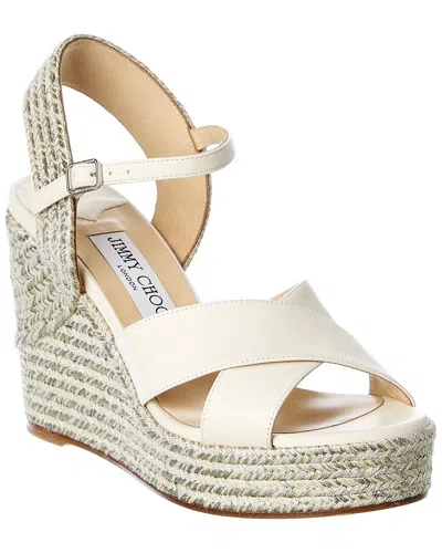 Jimmy Choo Dellena 100 Leather Wedge Sandal In White
