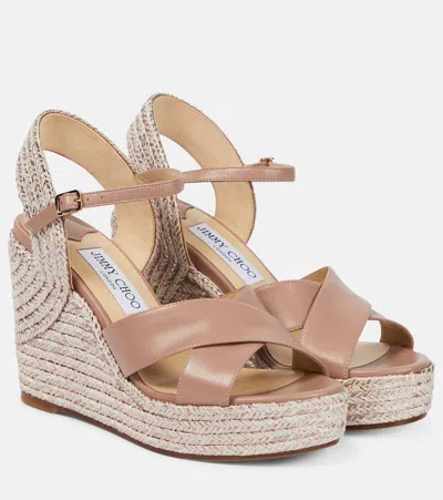 JIMMY CHOO DELLENA 100 LEATHER WEDGE SANDALS