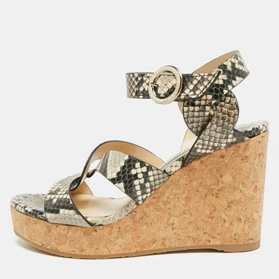 Pre-owned Jimmy Choo Dellena Size 37 Beige/brown Leather Cork Wedge Sandals