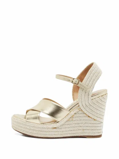 Pre-owned Jimmy Choo Dellena Wedge Sandals In Gold
