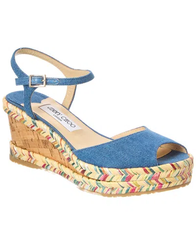 Jimmy Choo Denim & Leather Wedge Sandal In Multi