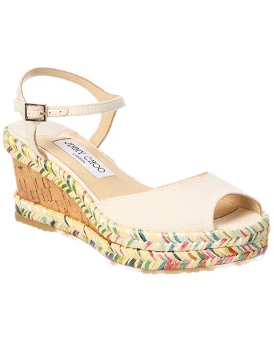 Jimmy Choo Denim & Leather Wedge Sandal In Neutral