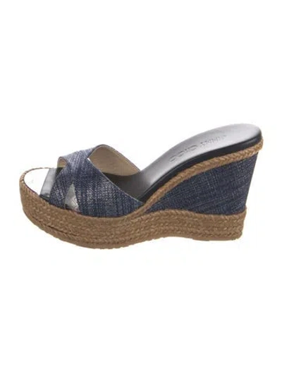 Pre-owned Jimmy Choo Denim Braided Accents Espadrilles In Blue/metallic