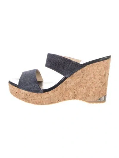 Pre-owned Jimmy Choo Denim Colorblock Pattern Espadrilles In Blue