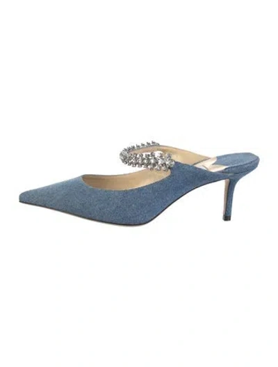 Pre-owned Jimmy Choo Denim Crystal Embellishments Mules In Blue
