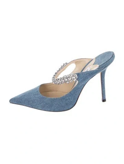 Pre-owned Jimmy Choo Denim Crystal Embellishments Mules In Blue