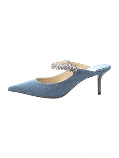 Pre-owned Jimmy Choo Denim Crystal Embellishments Mules In Blue