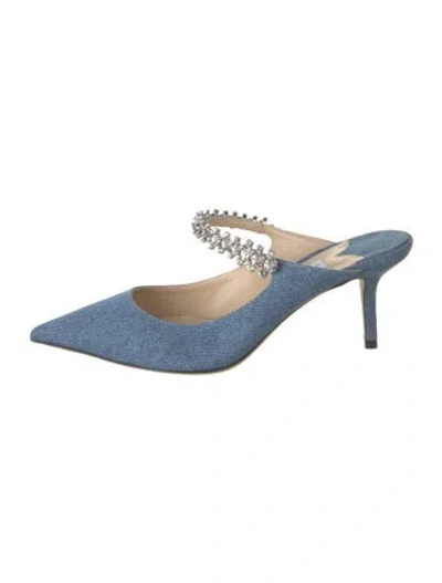 Pre-owned Jimmy Choo Denim Crystal Embellishments Mules In Blue