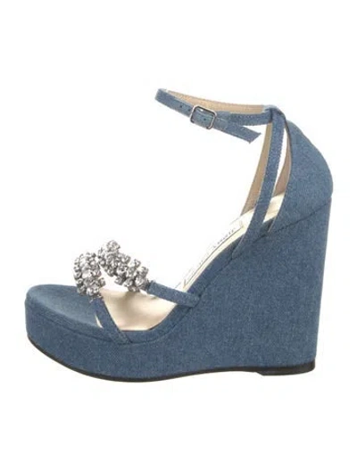 Pre-owned Jimmy Choo Denim Crystal Embellishments Sandals In Blue