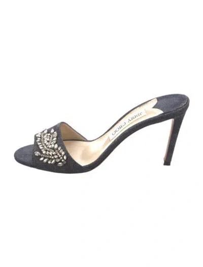 Pre-owned Jimmy Choo Denim Crystal Embellishments Slides In Blue