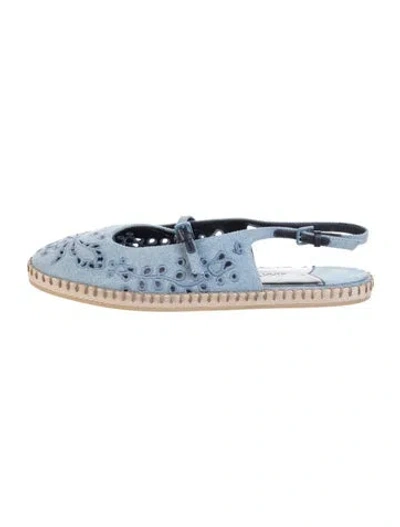 Pre-owned Jimmy Choo Denim Eyelet Trim Slingback Flats In Blue