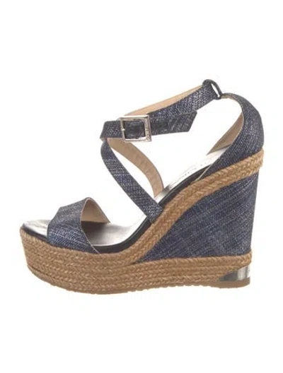 Pre-owned Jimmy Choo Denim Glitter Accents Espadrilles