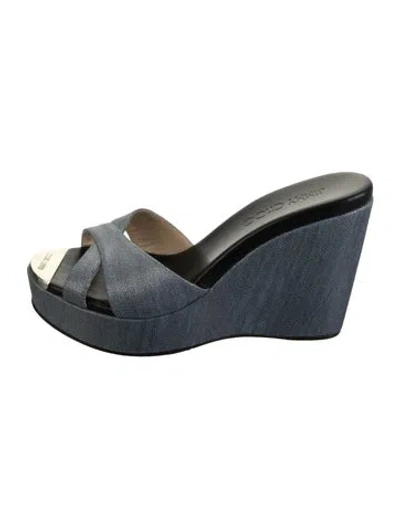 Pre-owned Jimmy Choo Denim Glitter Accents Sandals In Blue