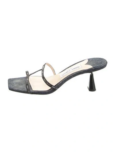Pre-owned Jimmy Choo Denim Graphic Print Sandals In Black/blue