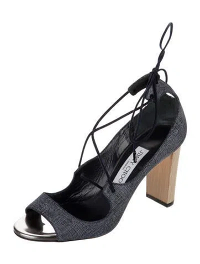 Pre-owned Jimmy Choo Denim Keyhole Accent Sandals In Blue