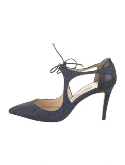 Pre-owned Jimmy Choo Denim Leather Trim Embellishment Pumps In Blue