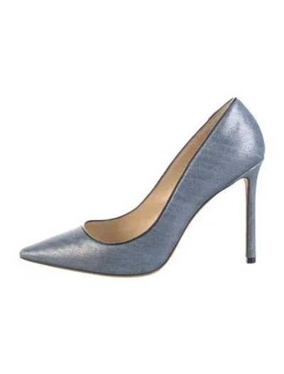 Pre-owned Jimmy Choo Denim Leather Trim Embellishment Pumps In Blue/metallic