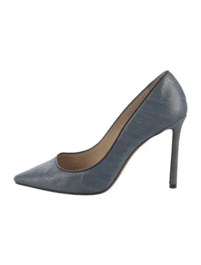 Pre-owned Jimmy Choo Denim Leather Trim Embellishment Pumps In Blue/metallic