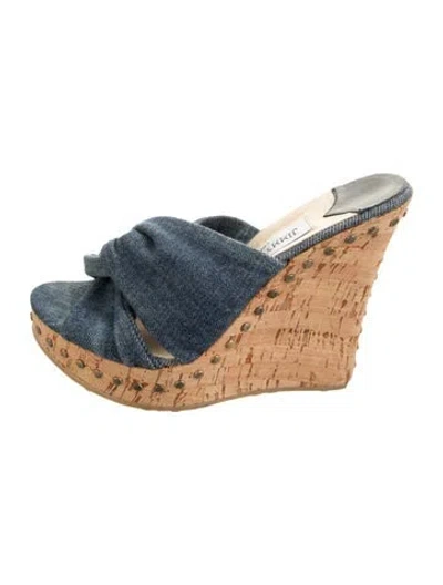 Pre-owned Jimmy Choo Denim Studded Accents Slides In Blue
