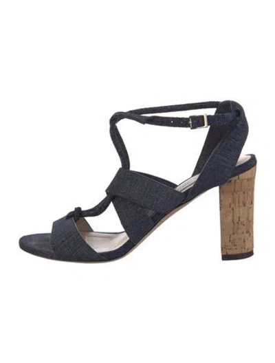 Pre-owned Jimmy Choo Denim T-strap Sandals In Blue