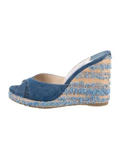 Pre-owned Jimmy Choo Denim Tweed Pattern Espadrilles In Blue