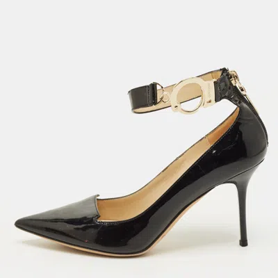 Pre-owned Jimmy Choo Devote Size 35.5 Black Patent Leather Handcuff Pointed Toe Pumps