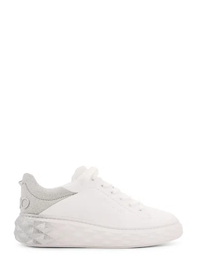 Jimmy Choo Diamon Maxi Leather Sneakers With Glitter Detail In White