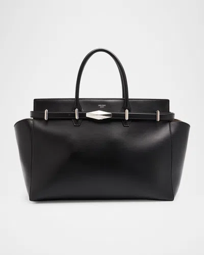Jimmy Choo Diamond Belted Leather Top-handle Bag In Blackant Silv