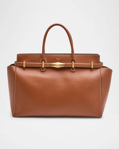 Jimmy Choo Diamond Belted Leather Top-handle Bag In Tanecrugold