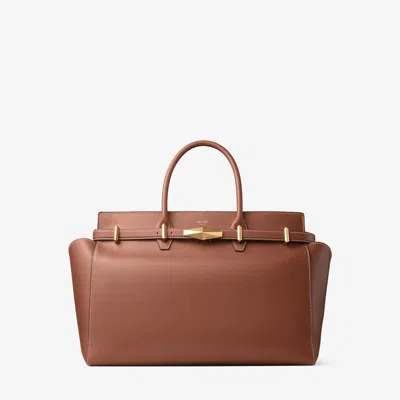 Jimmy Choo Diamond Belted Top Handle M In Tan/ecru/gold
