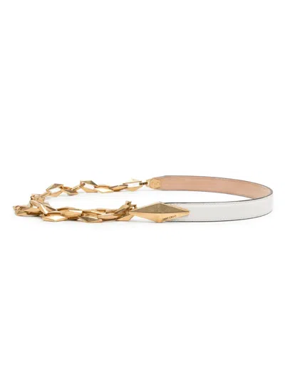 Jimmy Choo Diamond-chain Leather Belt In 白色