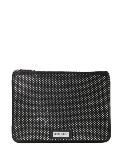 Jimmy Choo Diamond Crystal-embellished Zip Pouch In Black