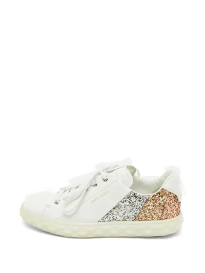 Pre-owned Jimmy Choo Diamond Glitter Sneakers In White