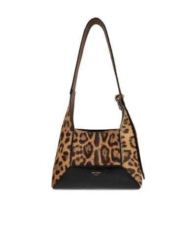 JIMMY CHOO JIMMY CHOO DIAMOND HOBO/S NATURAL LEOPARD PRINTED PONY SHOULDER BAG