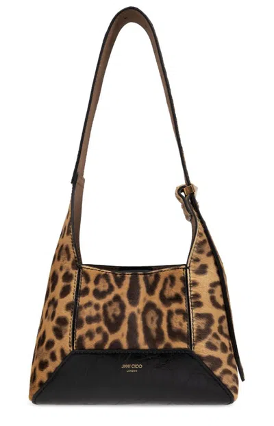 Jimmy Choo Leopard-print Leather-trimmed Pony Hair Shoulder Bag In Multi