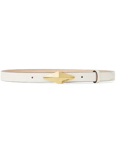 Jimmy Choo Diamond Clasp Leather Belt In White