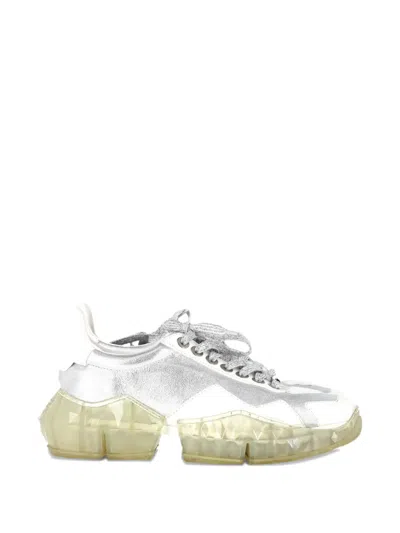 Pre-owned Jimmy Choo Diamond Leather Sneakers In White