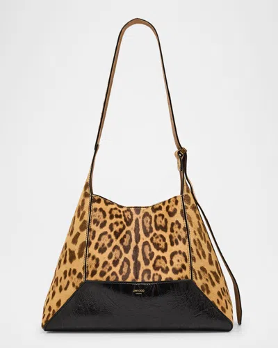 Jimmy Choo Diamond Leopard Calf Hair Hobo Bag In Natblkgold