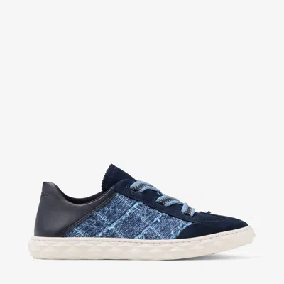 Jimmy Choo Diamond Light Flex F Marine Leather Mix And Crosshatch Denim Trainers V Marine/denim 39 In Blue